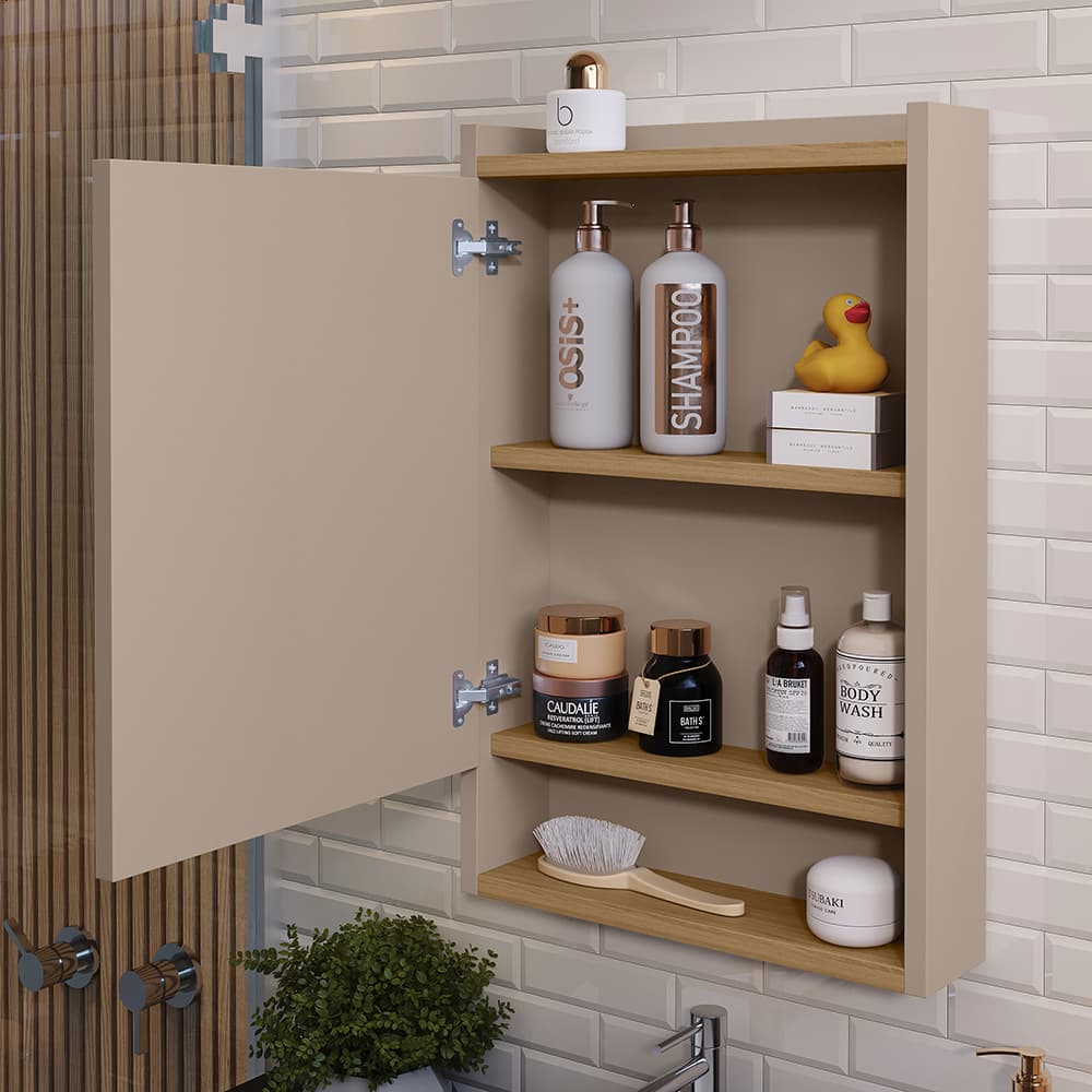 Armário Espelheira De Banheiro Aéreo com Porta, Nichos e Prateleira COMPACTO e Funcional p/ Parede