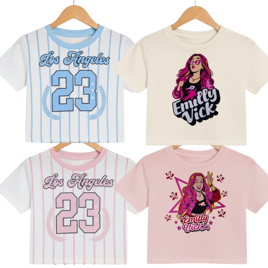 Camiseta Blusinha Croped Infantil Tshirt Moda Emilly Vick / Los Angeles 23 Promoção