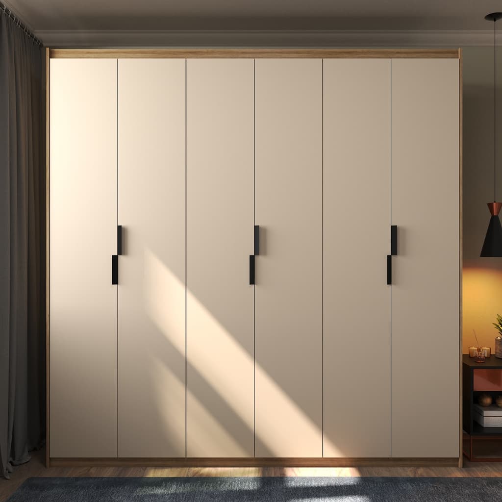 Guarda-roupa Roupeiro 200x180cm Casal 6 Portas 2 Gavetas Puxador Metálico Retro Off White ou Cinza Moderno Espaçoso