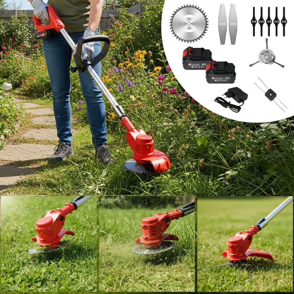 Roçadeira Aparador de Grama Elétrico 48V a Bateria Portátil com 2 Baterias Kit Completo