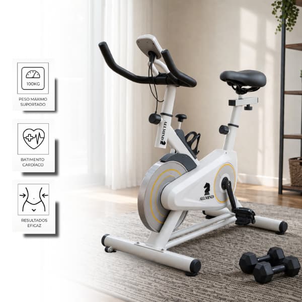 Bike Ergométrica 8kg Fitness Treino musculação Academia 120kg Branco com Painel Digital Squeeze