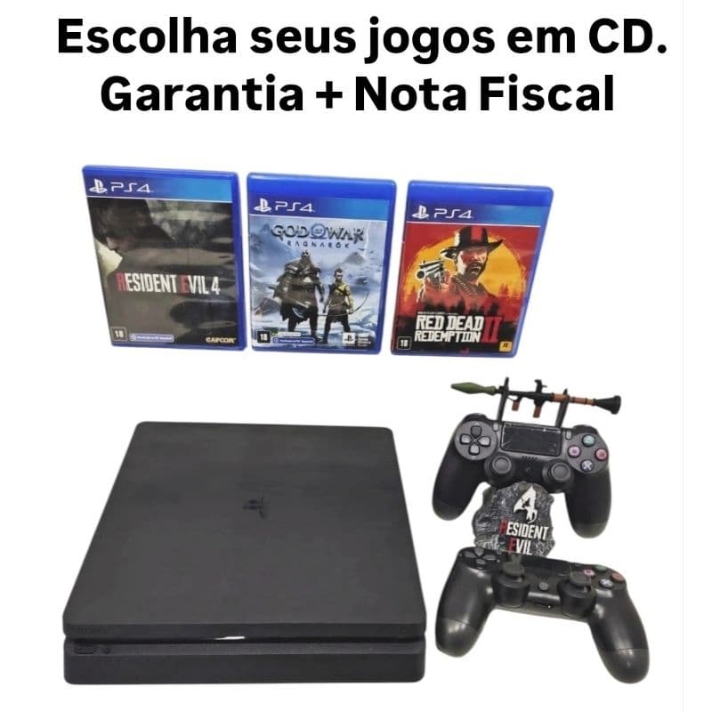 PS4 Slim 500GB/1TB + Controles + Jogos à Escolha | Revisado + Garantia + nota fiscal