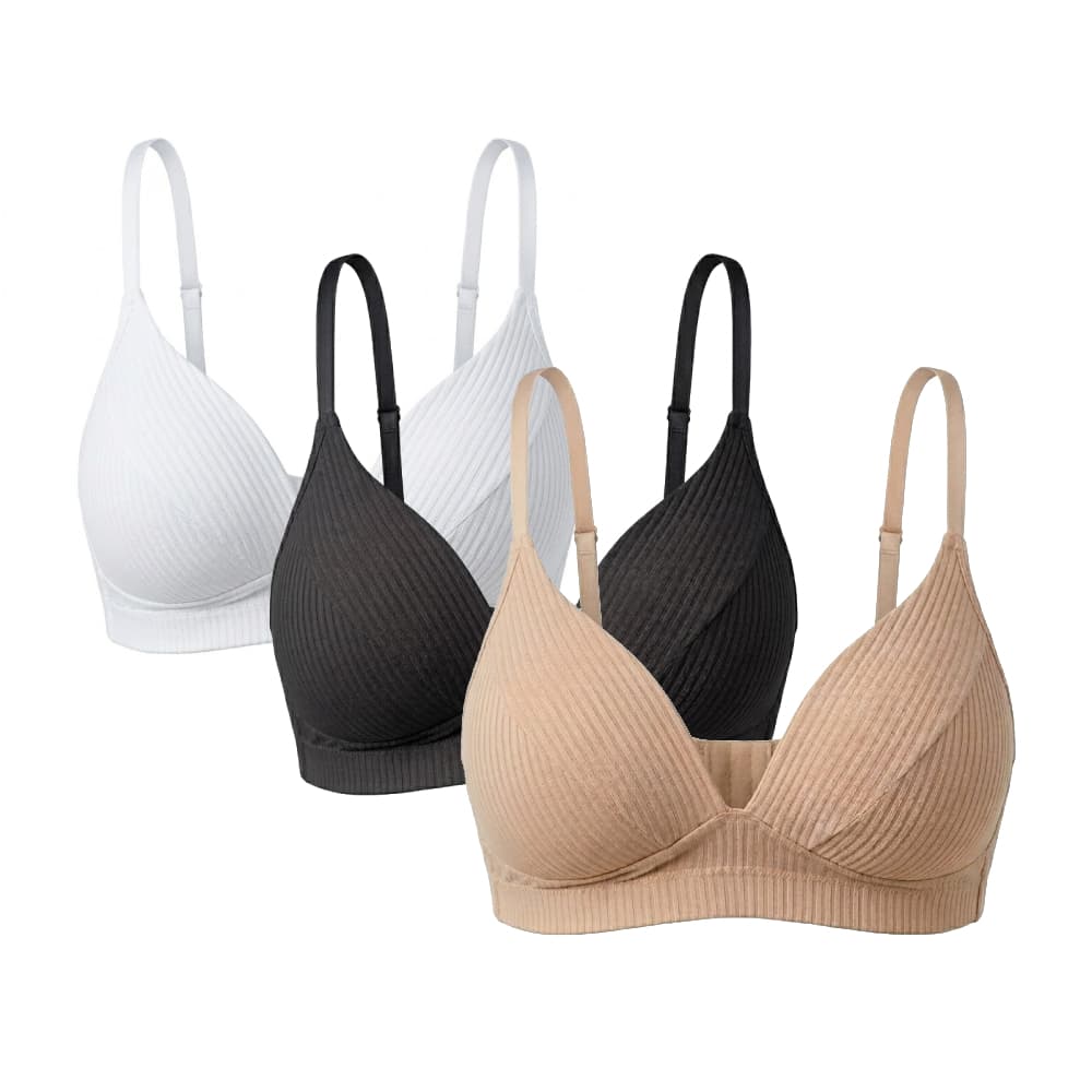 Kit 2 ou 1 Sutiã Canelado com Bojo sem Aro Soft Alça Regulável Confortável para Dia a Dia Não Amassa