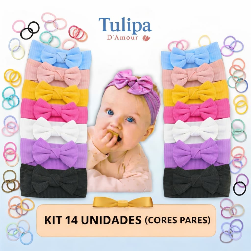 Kit 14 Laços de Bebê Saída Maternidade Menina Conjunto Infantil Menina Turbantes Bebê