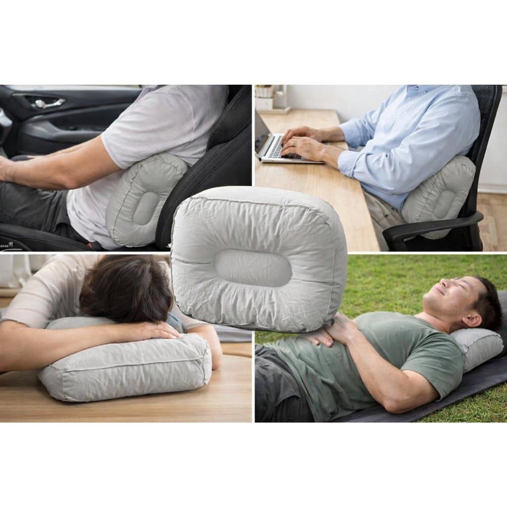 Almofada Inflável Multifuncional Portátil Apoio Lombar Assento Travesseiro  Cochilo Viagem Camping Avião CarroEscritório