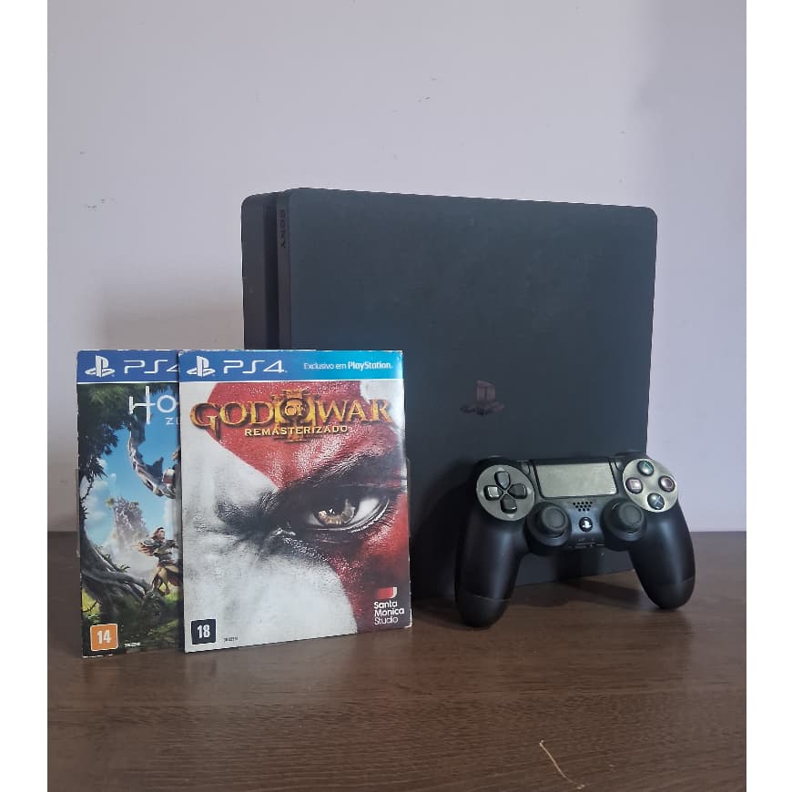 Playstation 4 Slim 500GB Seminovo + 2 Jogo Físico PS4 God of War Horizon Zero Dawn