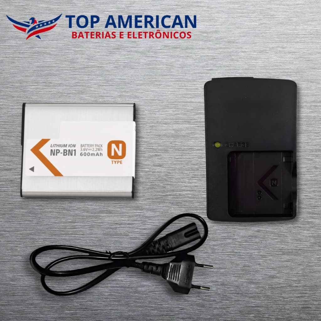 Kit Bateria Np-bn1 +cabo de força +carregador Bc-csn P/dsc-wx220 Dsc-wx200 + NF + Entrega Direta