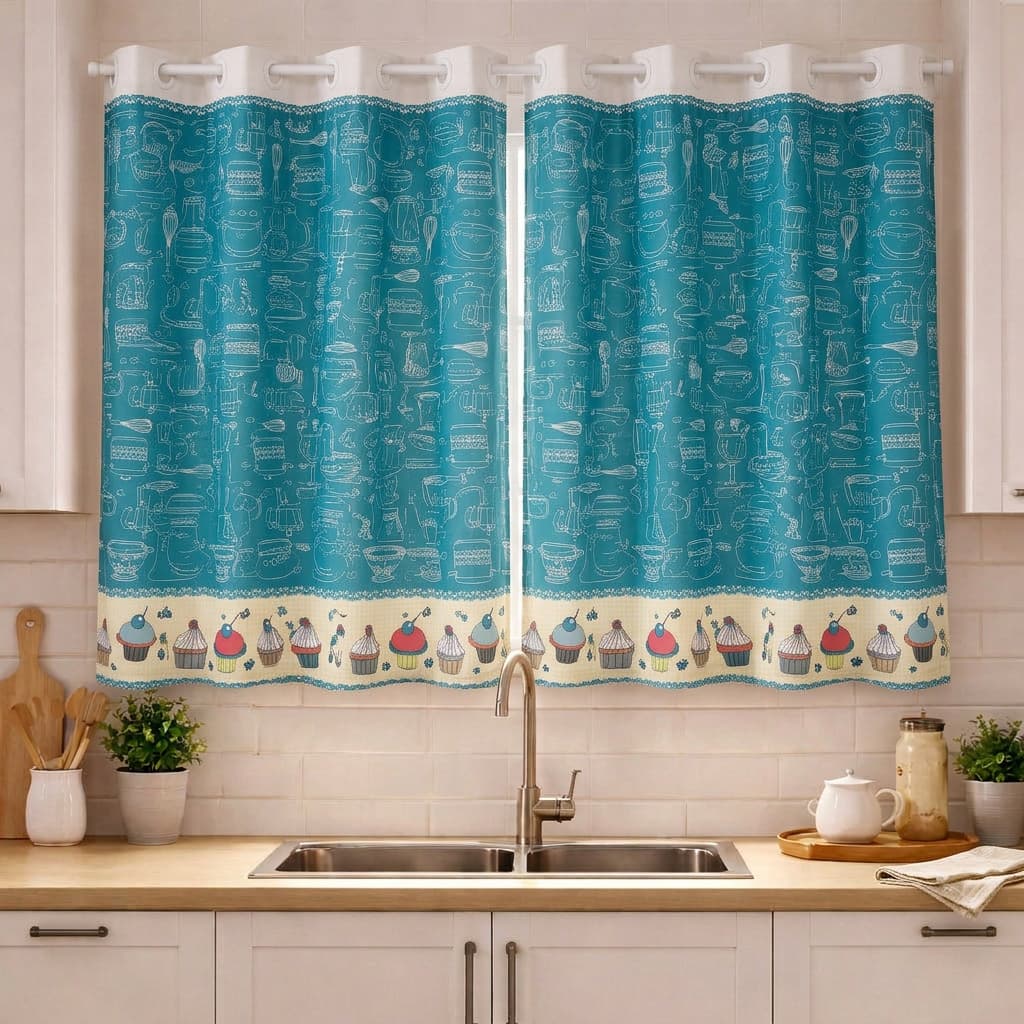 Cortina cozinha 2.20 x 1,40 Tecido oxford estampada janela vitro