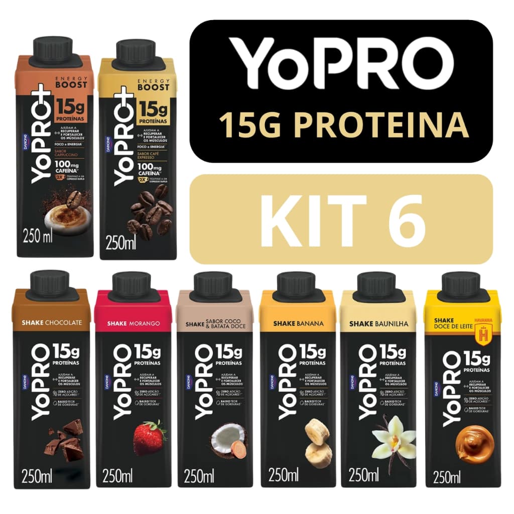 YoPRO Bebida Láctea Sabores 15g de Proteínas 250ml Kit 6 Unidades
