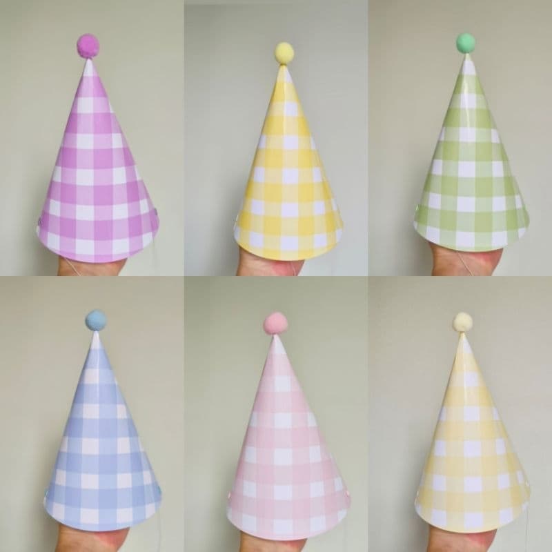 Chapeus de aniversario xadrez candy colors / kits 6 ou 12 unidades