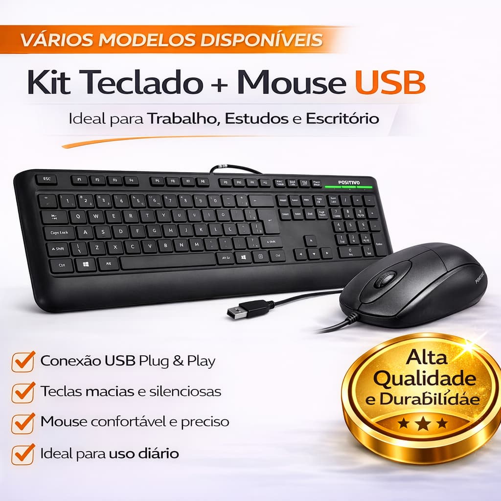 Teclado de Computador Positivo Seminovo Revisado/Testado e Mouse Positivo SemiNovo Revisado/Testado
