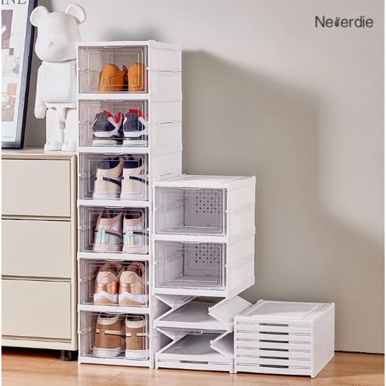 Kit Camida Caixa De Sapato Dobrável Armazenamento Transparentes Sapateira Empilhável Prova De Poeira Dormitório Armár