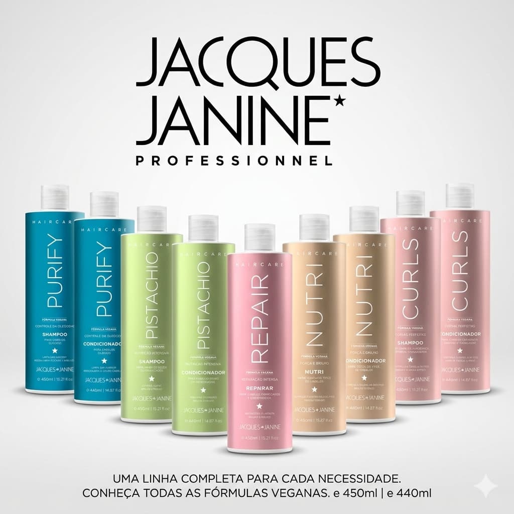 Jacques Janine Kit Shampoo 450ml + Condicionador 440ml Curls Purify Pistachio Nutri Repair Capilar