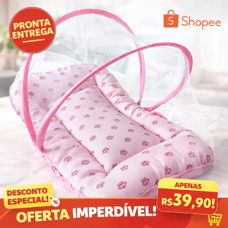 Berço Portátil Com Mosquiteiro de Bebê Menino e Menina - Várias Estampas