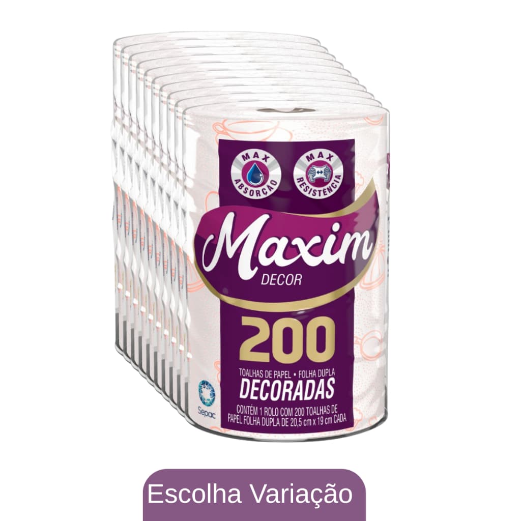 Toalha de Papel Maxim – 1 Rolo com 200 Fls Dupla Camada 20,5x19 cm com Controle Bacteriológico