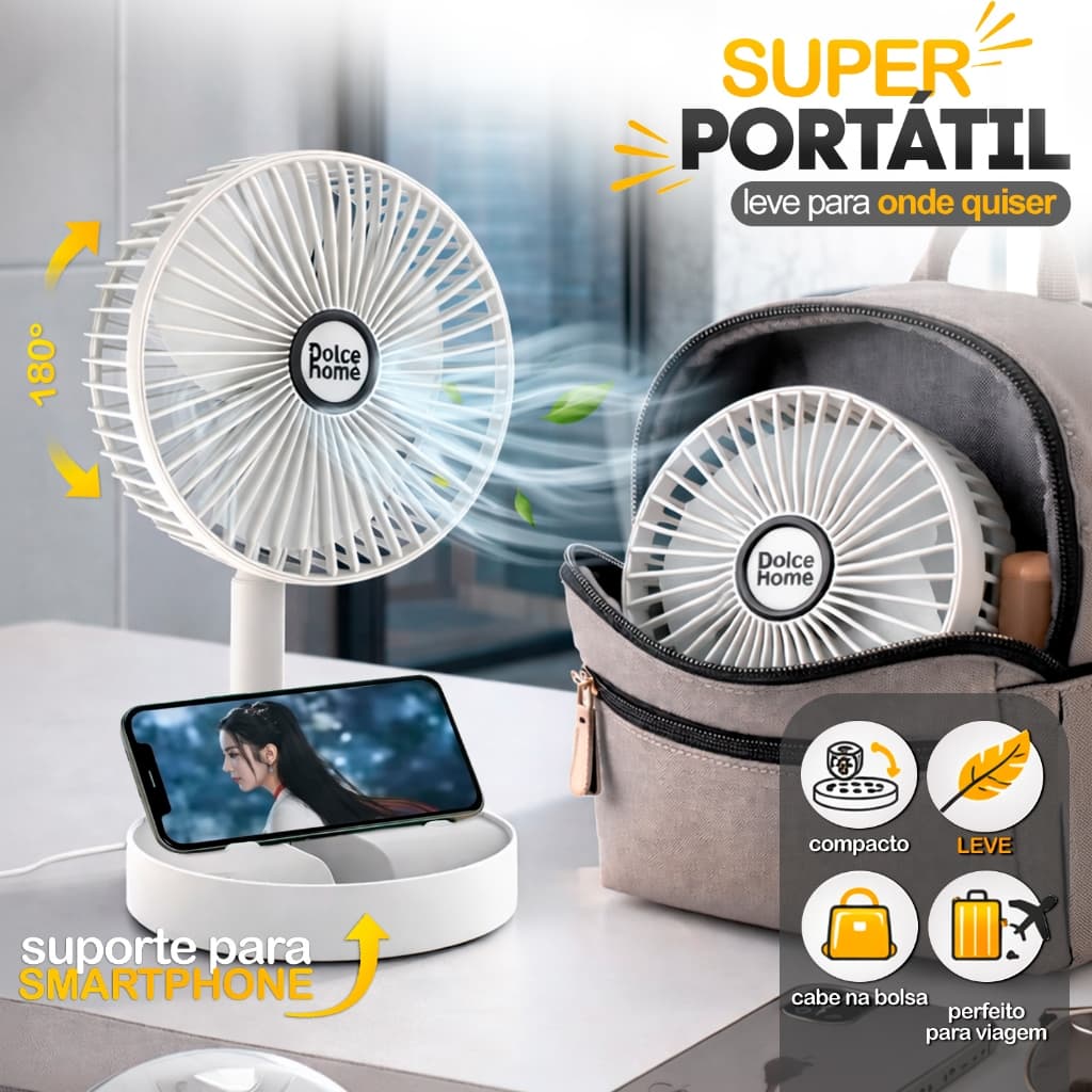 Mini Ventilador Dobrável 3 Velocidades Prático Silencioso