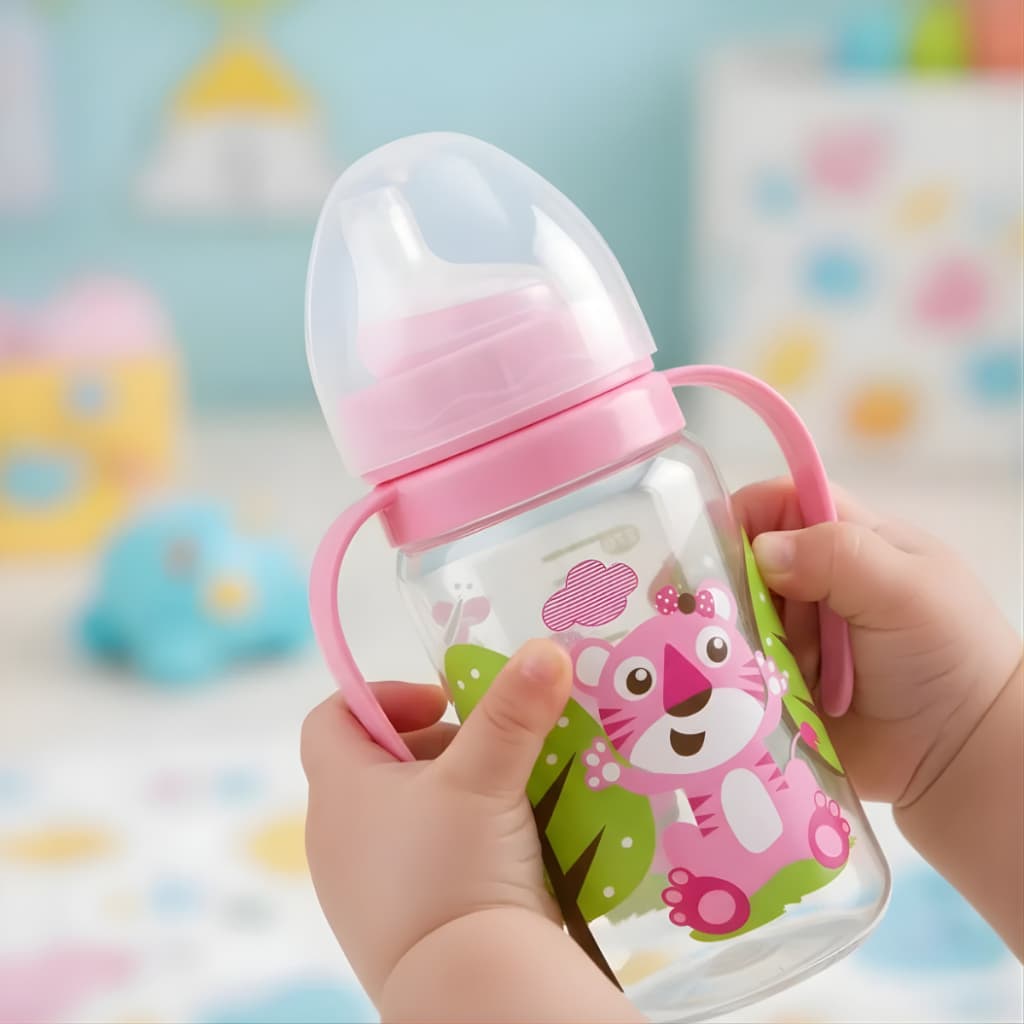 Copo Treino treinamento transição com Alça bico antizamento em silicone macio Rosa menina