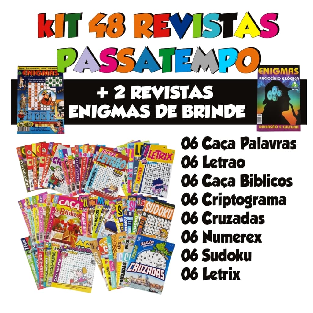 Kit 48 Revistas Passatempo Sortidas + 02 Revistas Enigma de Brinde