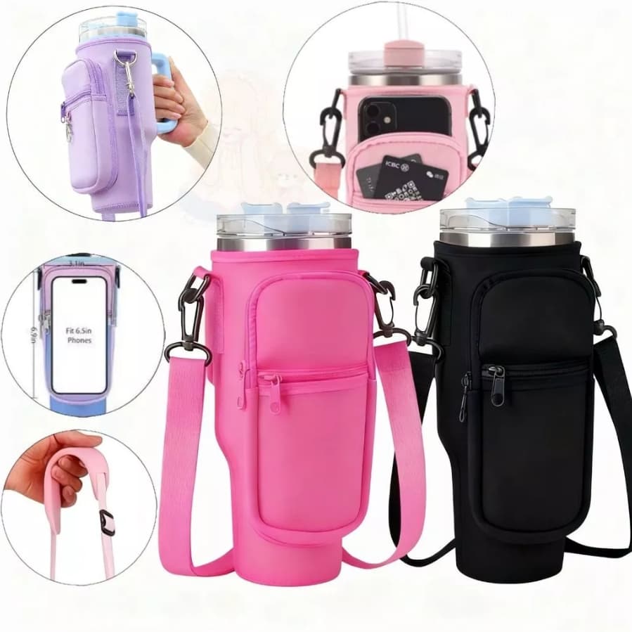 Bolsa Porta Garrafas De Água Compatível Com Copo 40oz 1,2 Litro Para Celular Chaveiro Com Alça De Ombro Ajustável
