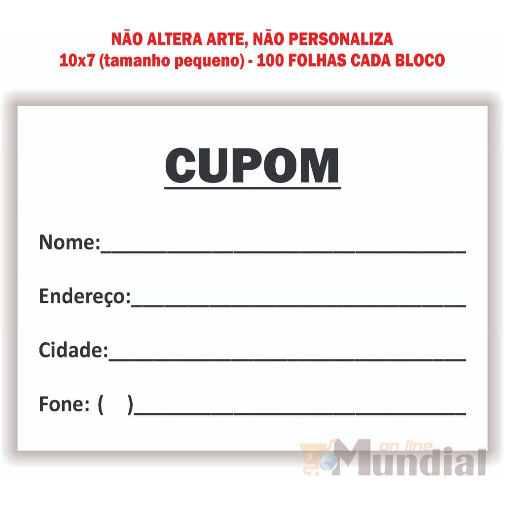 5 Blocos Cupom Sorteio 100 folhas tam.10x7 sem personalização Papelaria Anotações