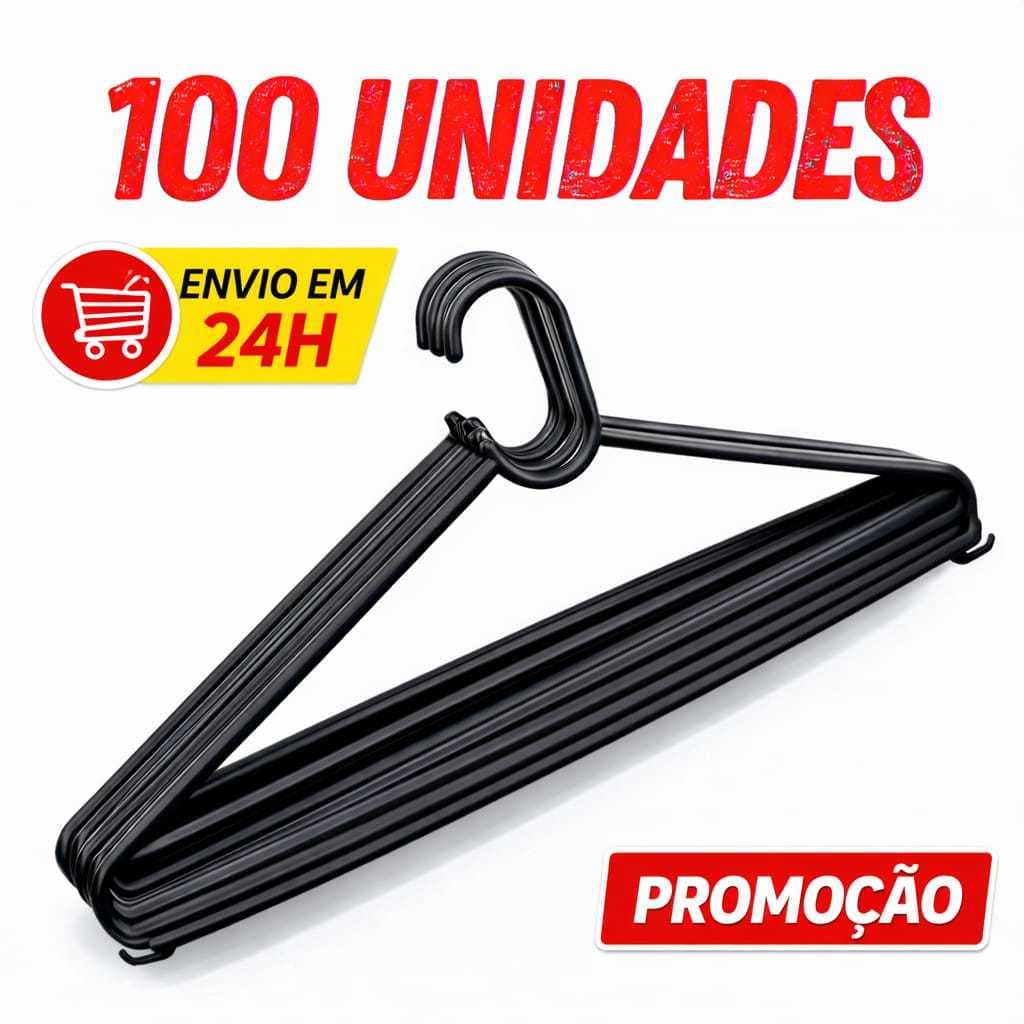 kit Cabide Adulto Preto Reforçado Organozador Gancho - Direto da Fábrica