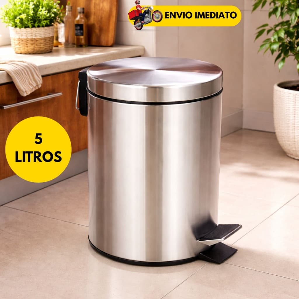 Lixeira 5 Litros Aço Inox com Pedal Antiodor Tampa Basculante Cozinha Banheiro Cesto Com Pedal E Balde Removivél