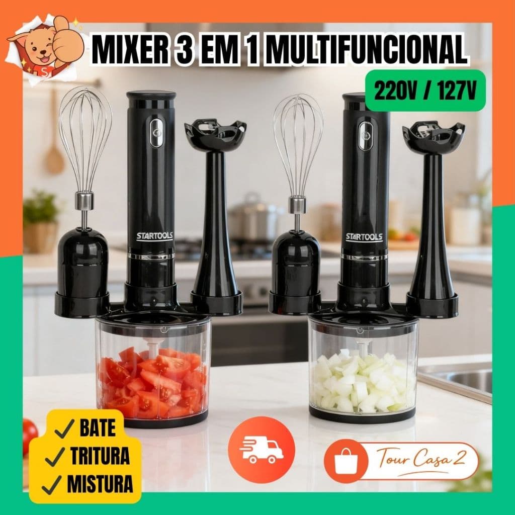 Batedor  Misturador Mixer 3 em 1 Vitamina Receitas Restaurante Processador Batedor Alimentos