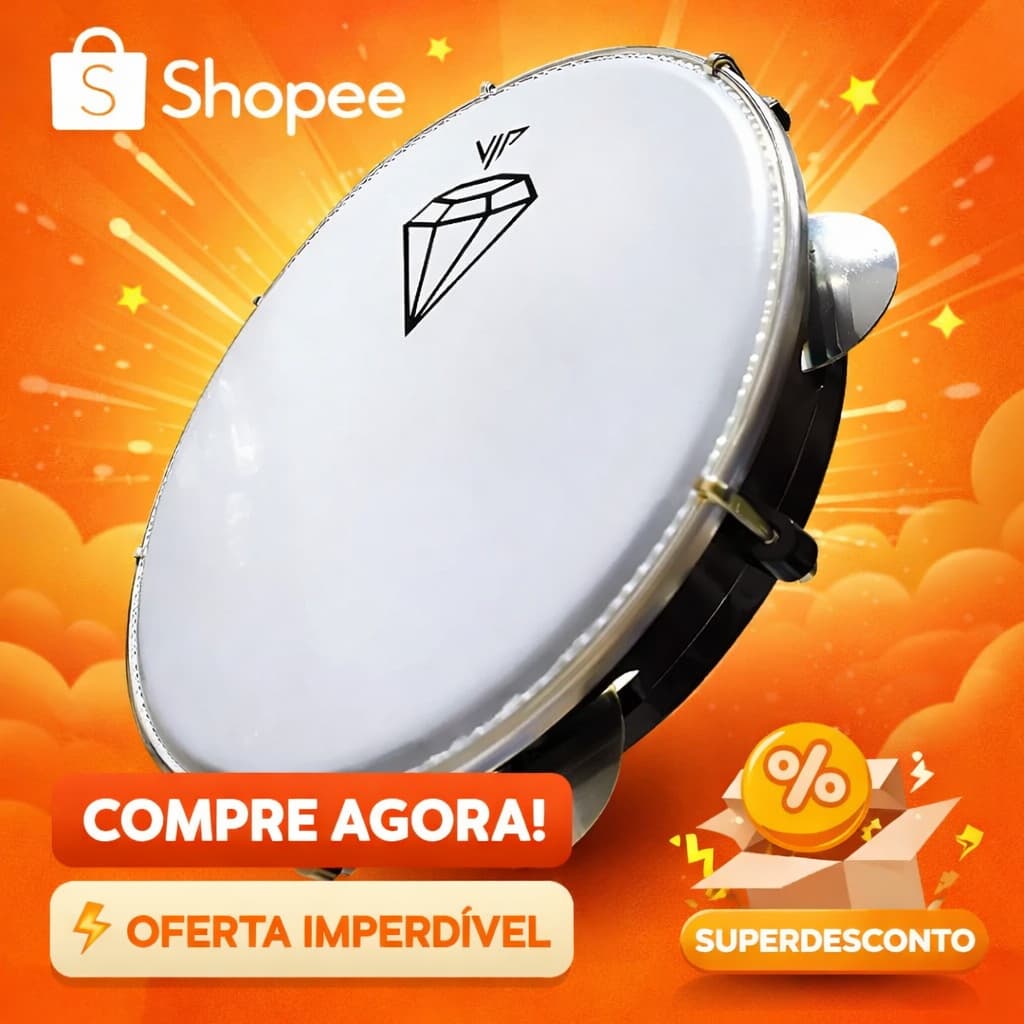 Pandeiro 10″ VIP – Pele Leitosa, Platinelas Inox, Corpo ABS – Instrumento de Percussão