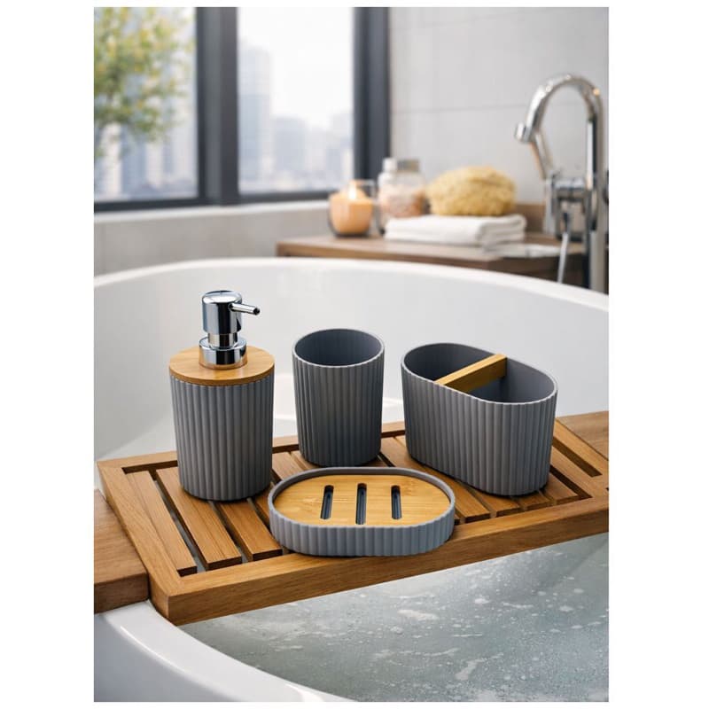 Conjunto Kit Banheiro Lavabo 4 Peças Premium - Dispenser Sabonete, Porta Escovas e Saboneteira