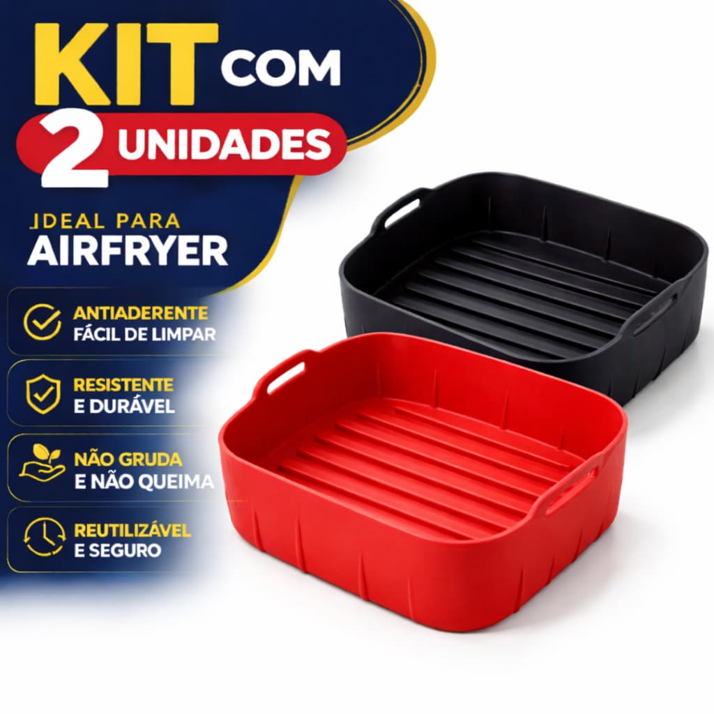 Kit 2 Formas Silicone Airfryer 2,5L a 3,5L Antiaderente Reutilizável Alta Durabilidade Cesto Firme