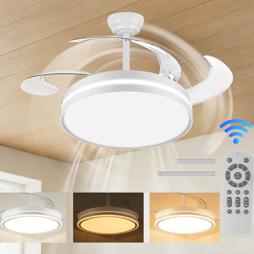 42 Ventilador de Teto Plafon 3 Pás Retrateis Ultra Silencioso LED Multicolor Moderno com Controle Nepul