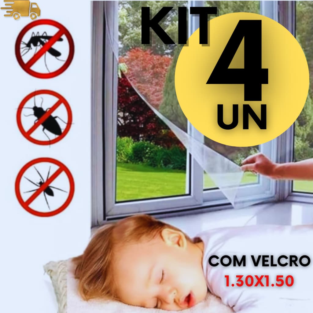 4 Tela Mosquiteiro Para Janela eficaz Contra Insetos 130x150 Com Velco INsetos Telas
