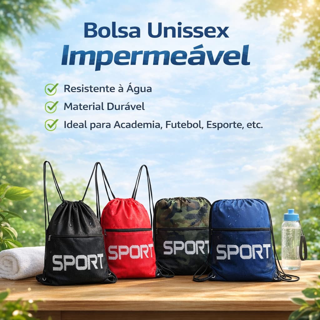 Bolsa Academia Unissex Impermeável - Preta, Rosa, Azul, Camuflado