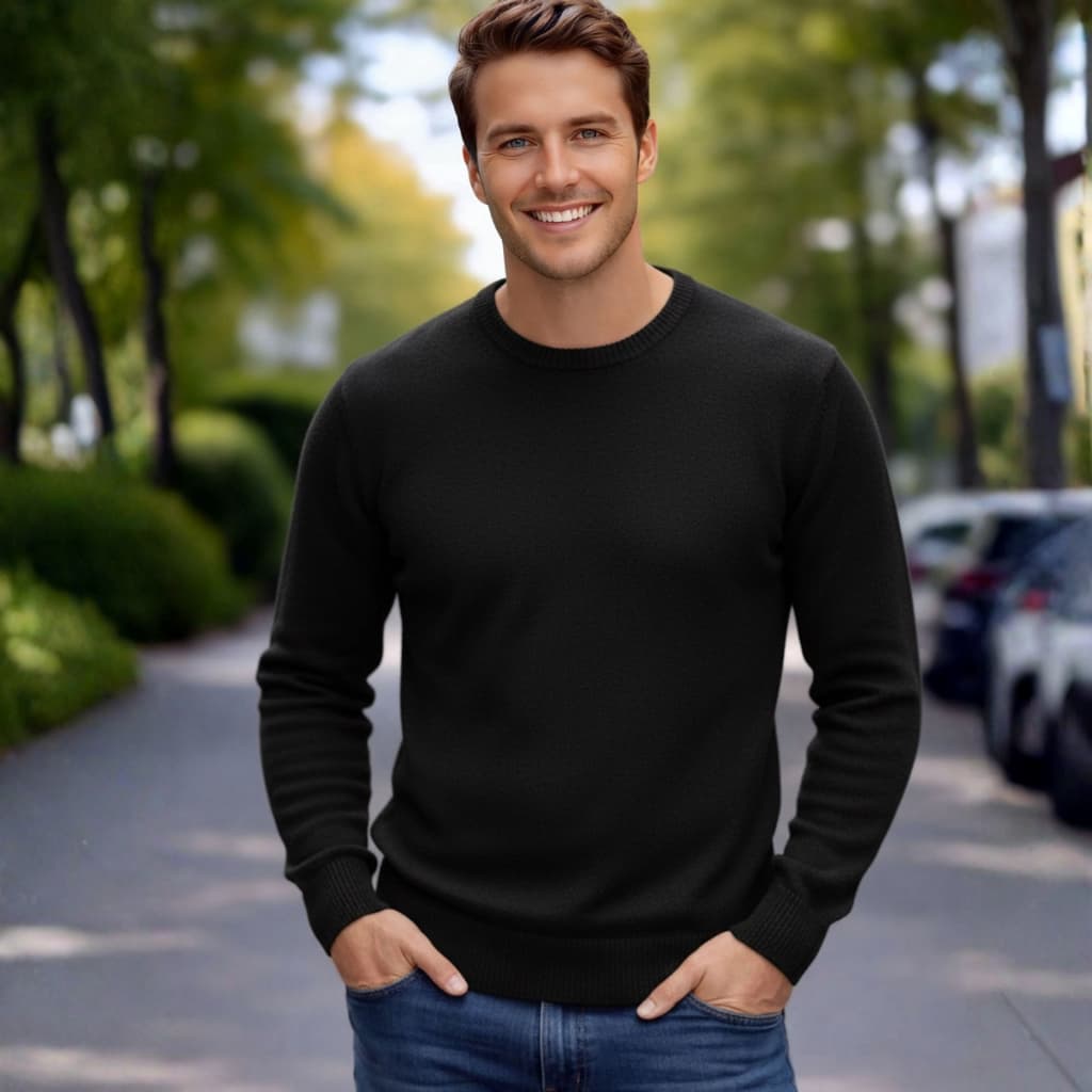 Sueter Masculino Gola Redonda Tricô Blusa De Frio Manga Longa