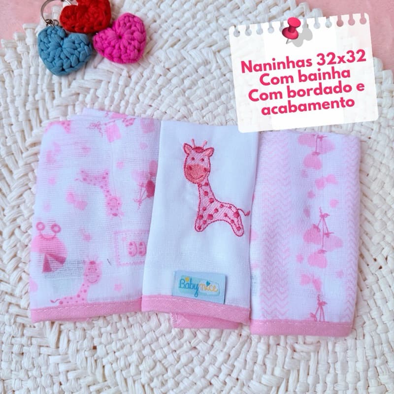 Panos de boca bordado com acabamento fralda de boca com 3 unidades