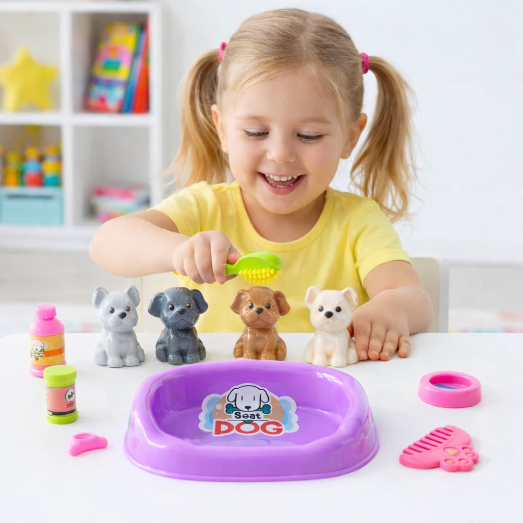 Brinquedo Pet  Cachorrinho  Com Banheira e Casinha Acessórios Educativo