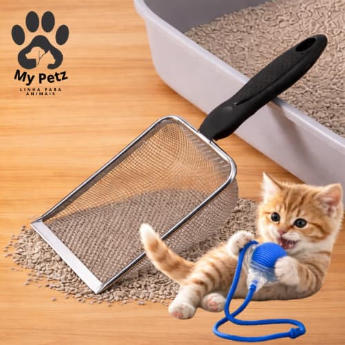 Pá de Areia Coletora Higiênica + Bolinha Inteligente, Pet Gato Cachorro Aço Inox, Caixa de Areia.