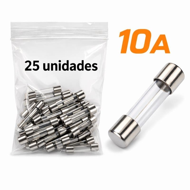 Kit 25 Fusível Vidro 5x20mm 10A 250V Pequeno Proteção Elétrica Eletrônicos