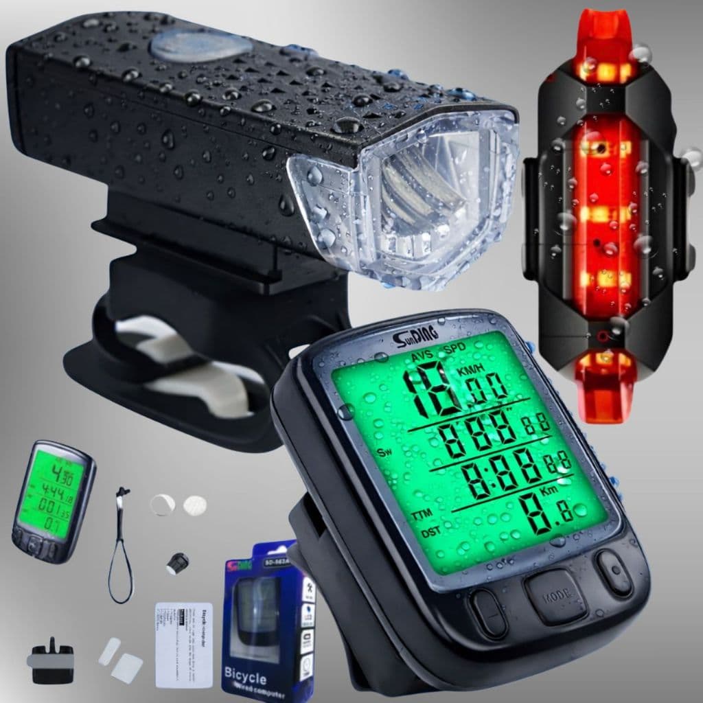 Velocímetro Cronômetro Bicicleta Luz Noturna Prova D'água Medidor Kit Farol Bike
