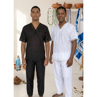 Conjunto masculino lese branco ou preto renda umbanda candomblé
