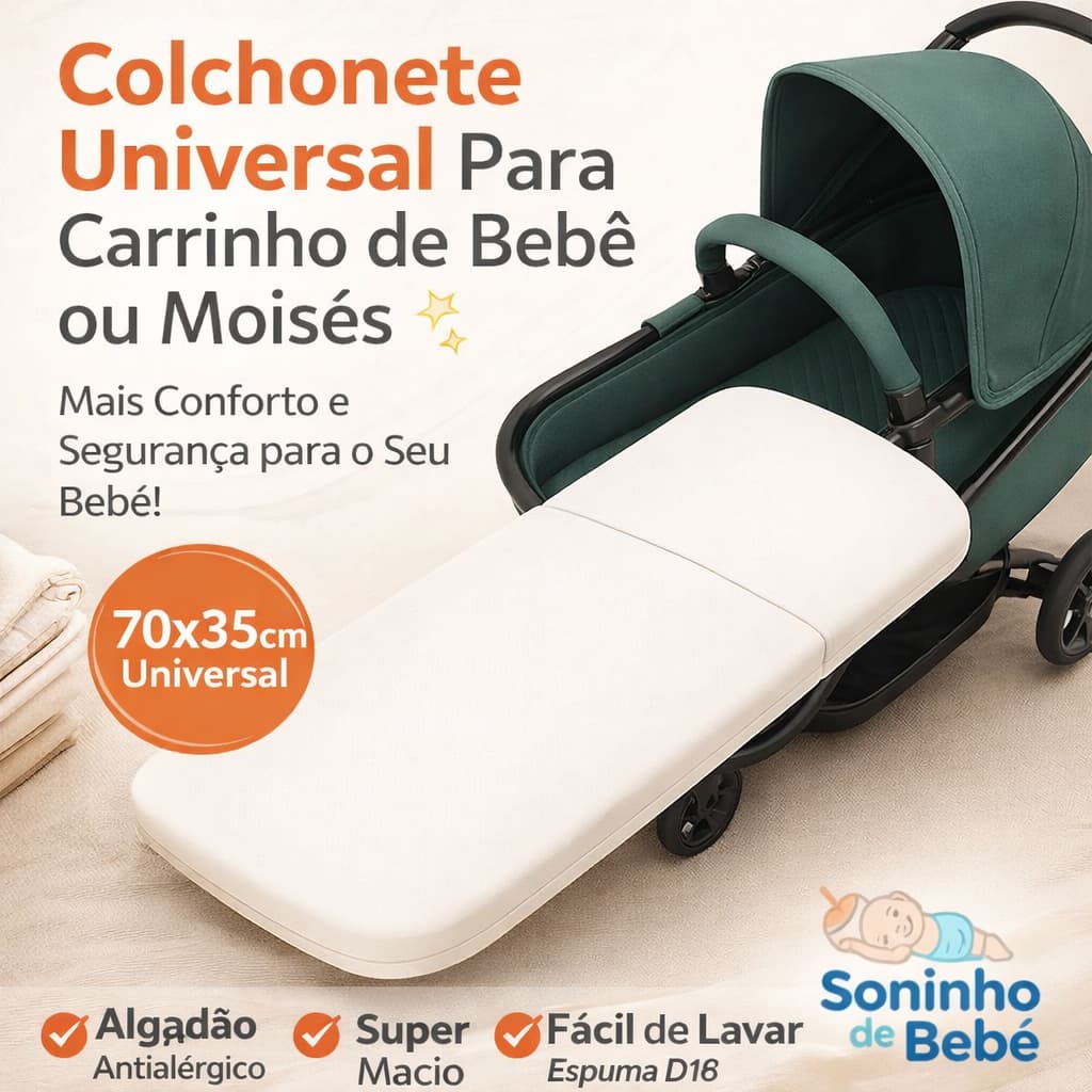 Colchonete Colchão Para Carrinho De Bebê Moises Universal Macio Soninho de Bebê
