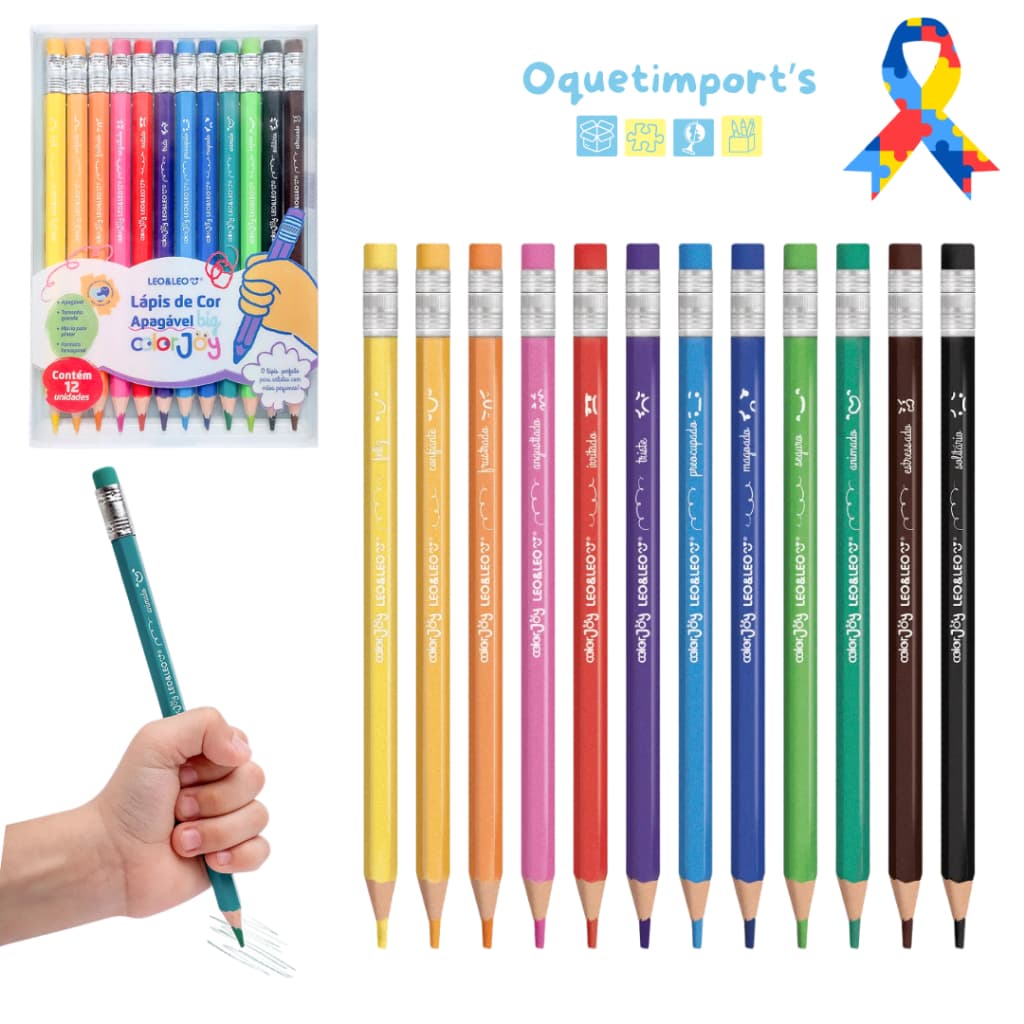 Lápis de Cor Apagável Big Tamanho Grande 12 Cores Colorjoy