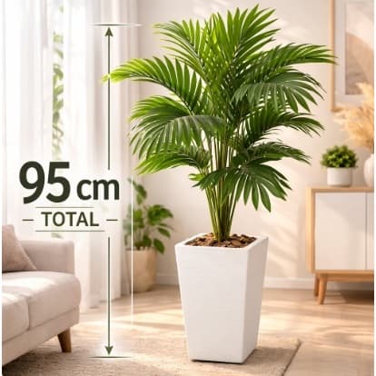 Planta Artificial Palmeira Grande  24 Folhas com Vaso Decorativo Sala Escritório