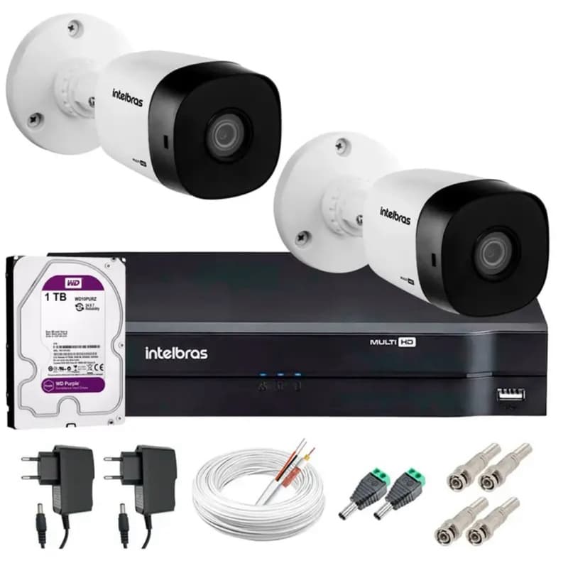 Kit 2 Câmeras VHD 1120 B + DVR Intelbras MHDX 1104C + HD 500GB+ Fontes , cabos