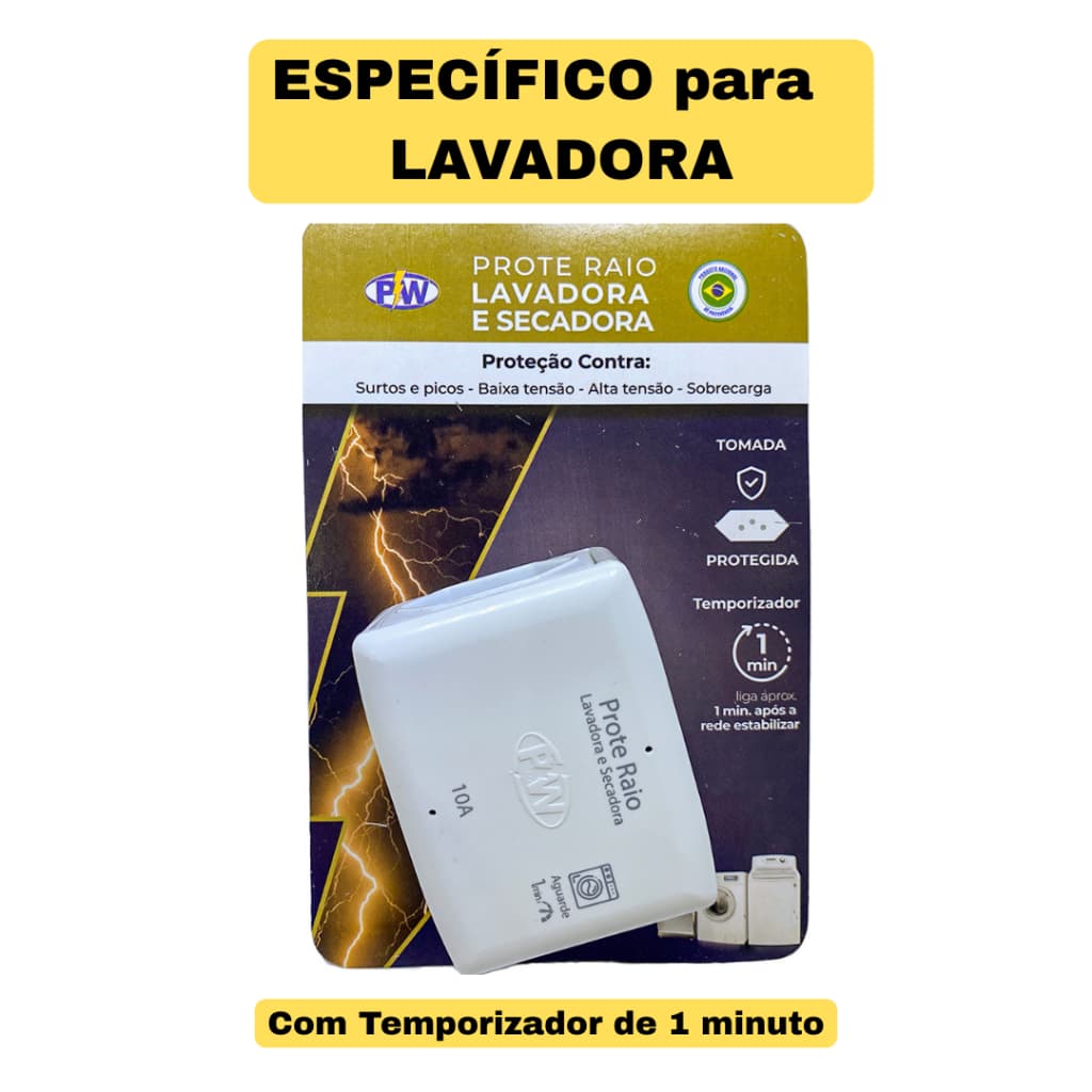 PROTE RAIO SURTOS, PICOS, PARA LAVADORA E SECADORA - 127V 10A ou 220V -  20A