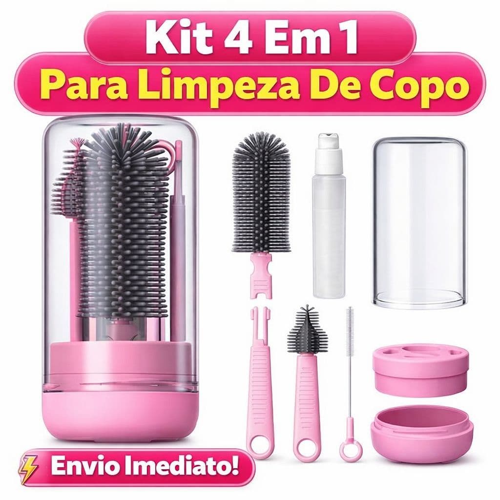 Kit de Escovas de Silicone 4 em 1 para Limpeza de Copo Garrafa – Portátil
