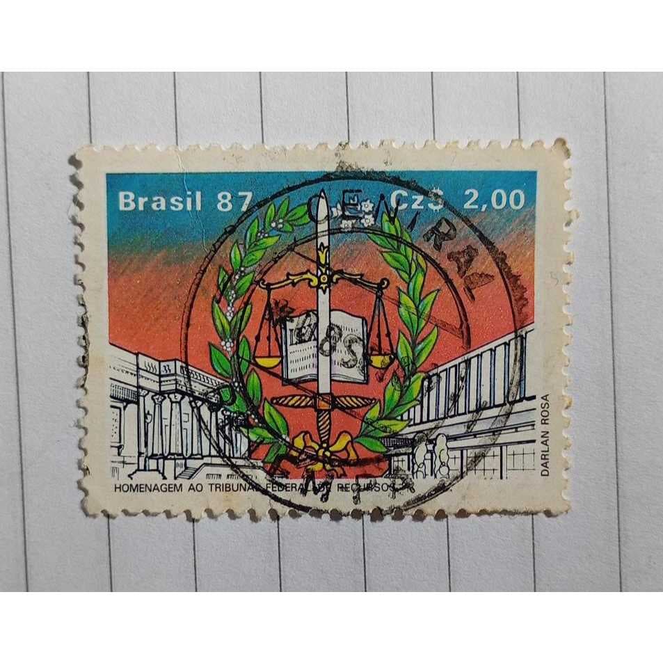 Selo Postal Brasil – Homenagem ao Tribunal Federal de Recursos (Balança da Justiça) – 1987