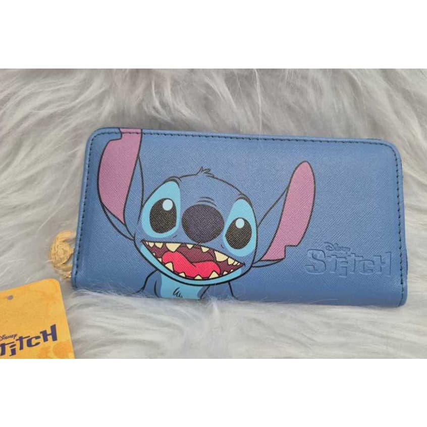 Carteira Feminina Retangular Azul Stitch com Zìper