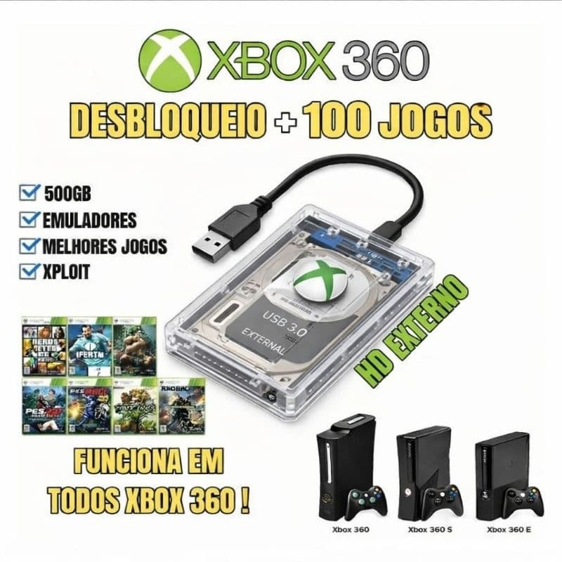 HD PARA XBOX 360 CHEIO DE JOGOS
