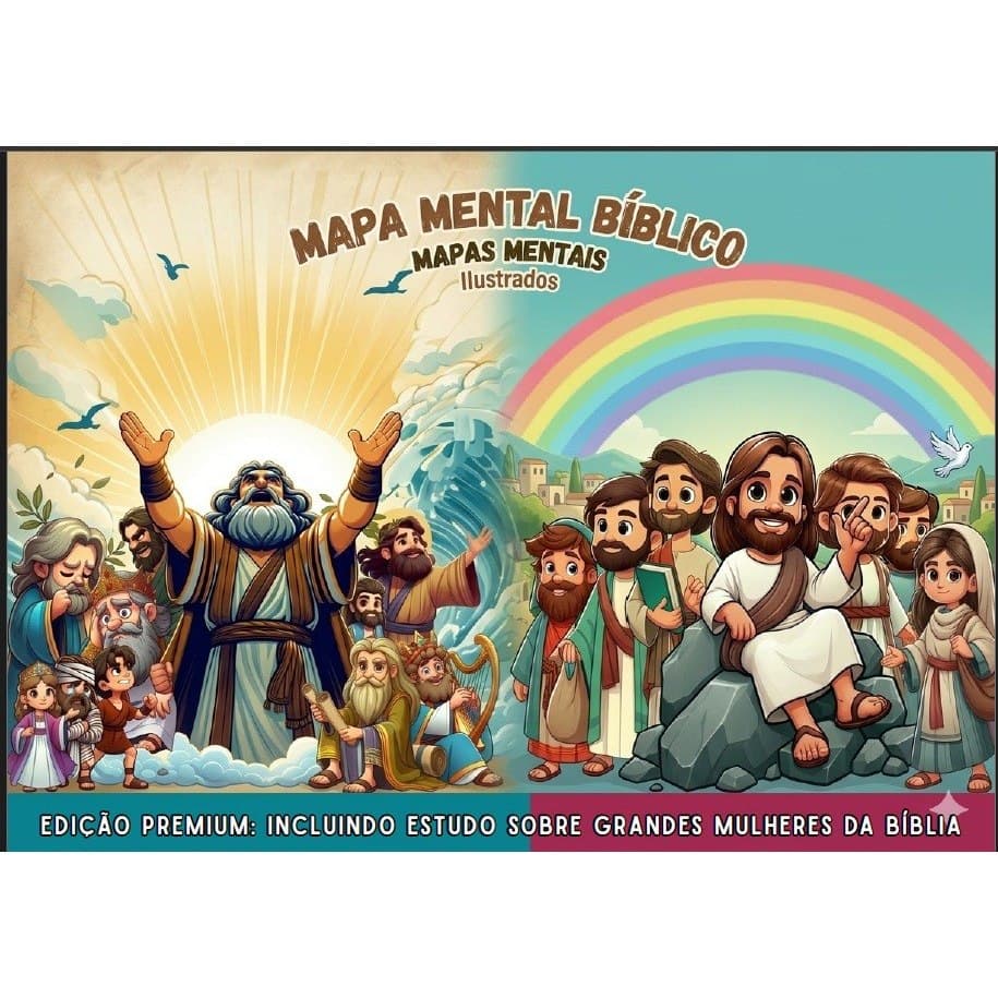 Mapa Mental Bíblico Completo + Grandes Mulheres da Bíblia - Páginas Coloridas - Guia de Estudo Atualizado